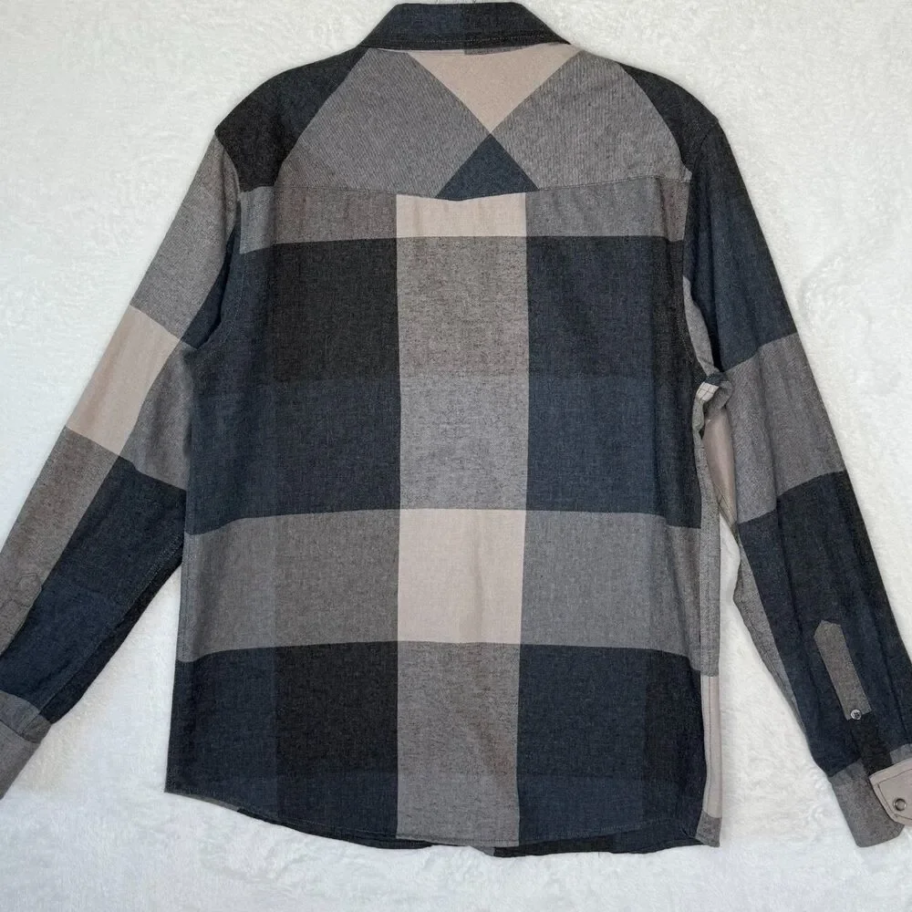 Coastal Pearl Snap Shirt Mens Medium Blue Gray Plaid Western Cowboy Long‎ Sleeve